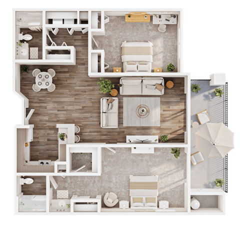 Floor plan for 2 beds, 2 baths, 1171 sqft